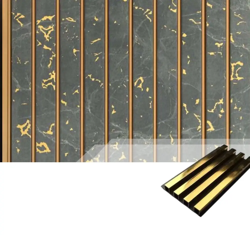 PVC Wall Panel Manufacturer, PVC Fluted Panel Golden Strips